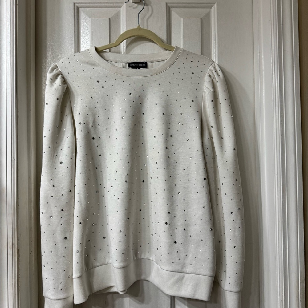 Modern Works White Embellished Women's Sweater